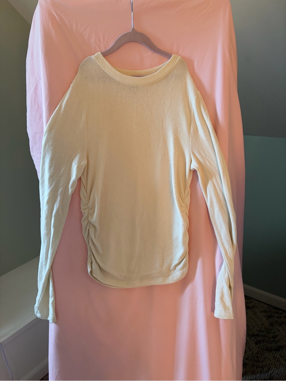 Madewell Women's Lightweight Ruched Side Long-Sleeve Top - Cream size medium